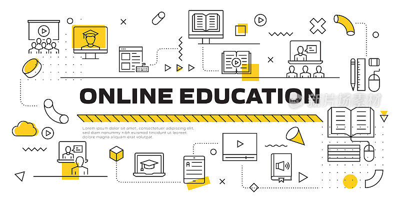 E-Learning, Online Education, Home school Related Modern Line Style插图